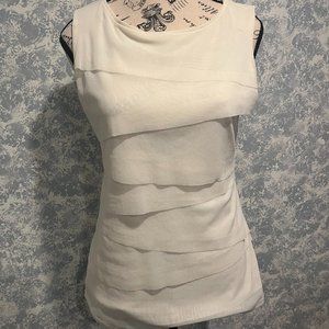 Alfani Sleeveless Ivory Blouse with flattering tiered front detail (Size S)